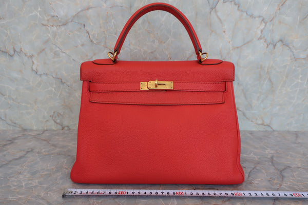 Hermes Kelly Handbag Red Togo with Gold Hardware 32