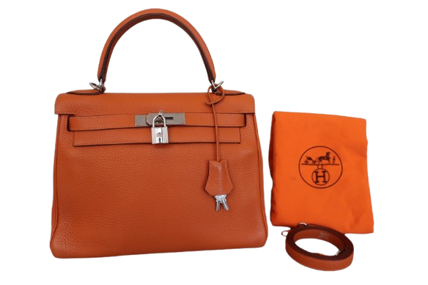 Hermes Kelly Handbag Orange Clemence with Palladium Hardware 28 - image 1