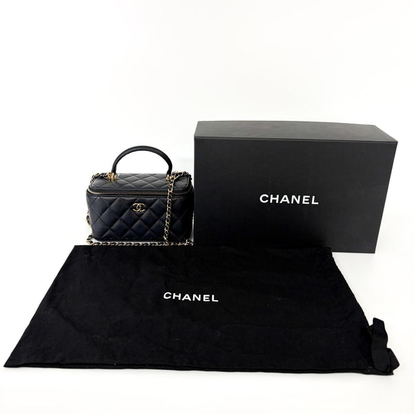 Chanel Coconing Top Handle Vanity Case with Chain Quilted Shearling Small
