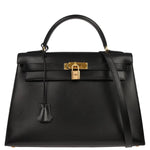 Hermes Kelly Handbag Black Box Calf with Gold Hardware 32 - image 1