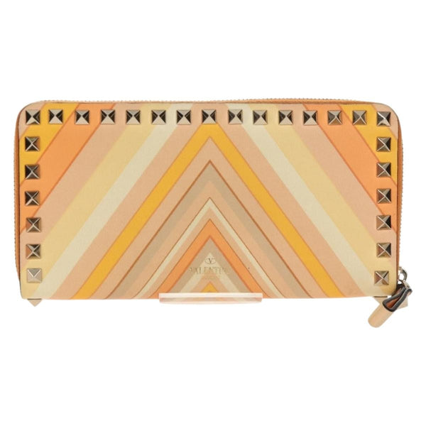 Valentino Garavani Rockstud Zip Around Wallet Striped Leather