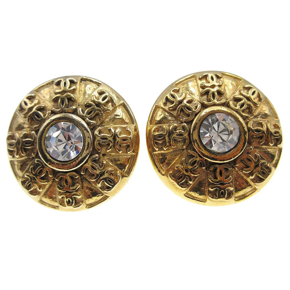 Chanel CC Round Earrings Metal and Crystal - image 1