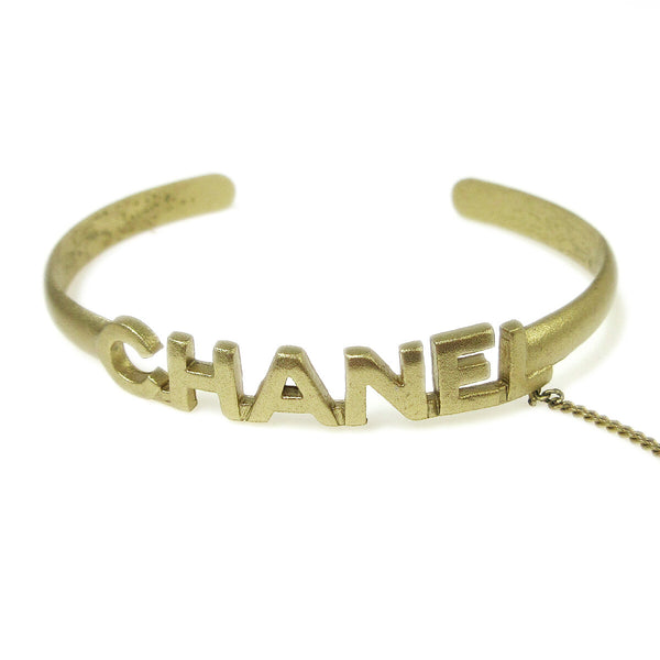 Chanel Logo Bangle with Chain Attached CC Ring Metal with Crystal