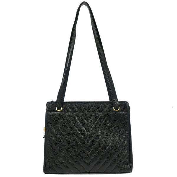 Chanel Vintage Zip Shoulder Bag Chevron Caviar Medium - image 1