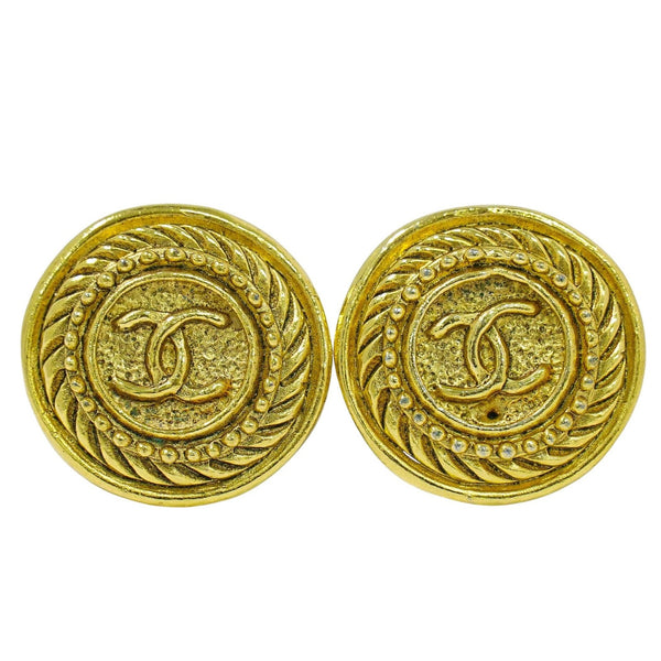 Chanel Vintage CC Logo Round Clip on Earrings Textured Metal - image 1