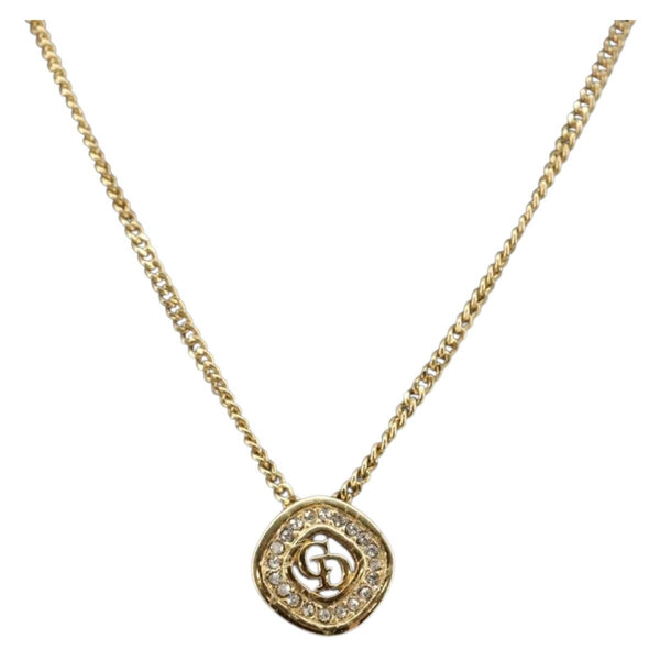 Christian Dior CD Pendant Necklace Metal and Crystals