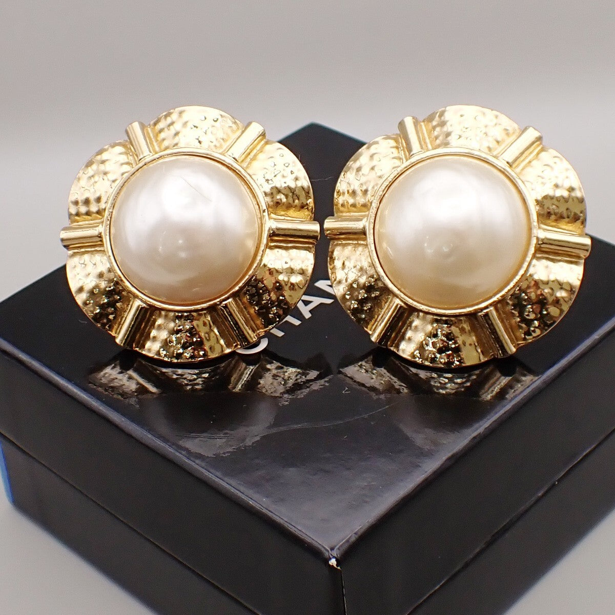 Chanel Vintage Clip-On Earrings Metal with Faux Pearl - image 1