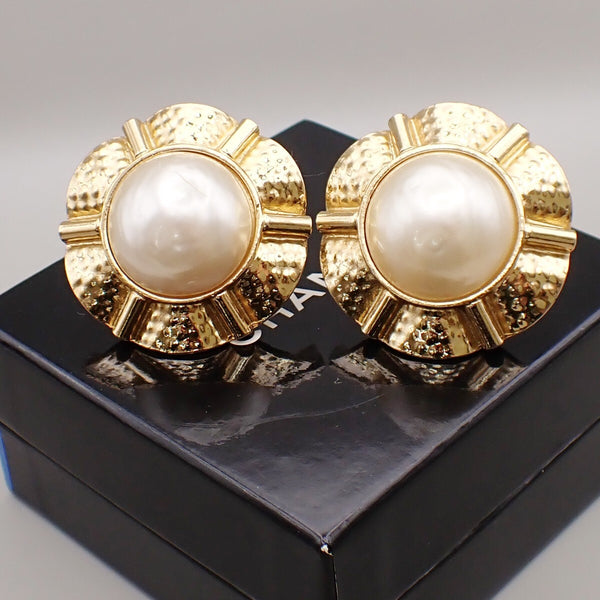 Chanel Vintage Clip-On Earrings Metal with Faux Pearl - image 1