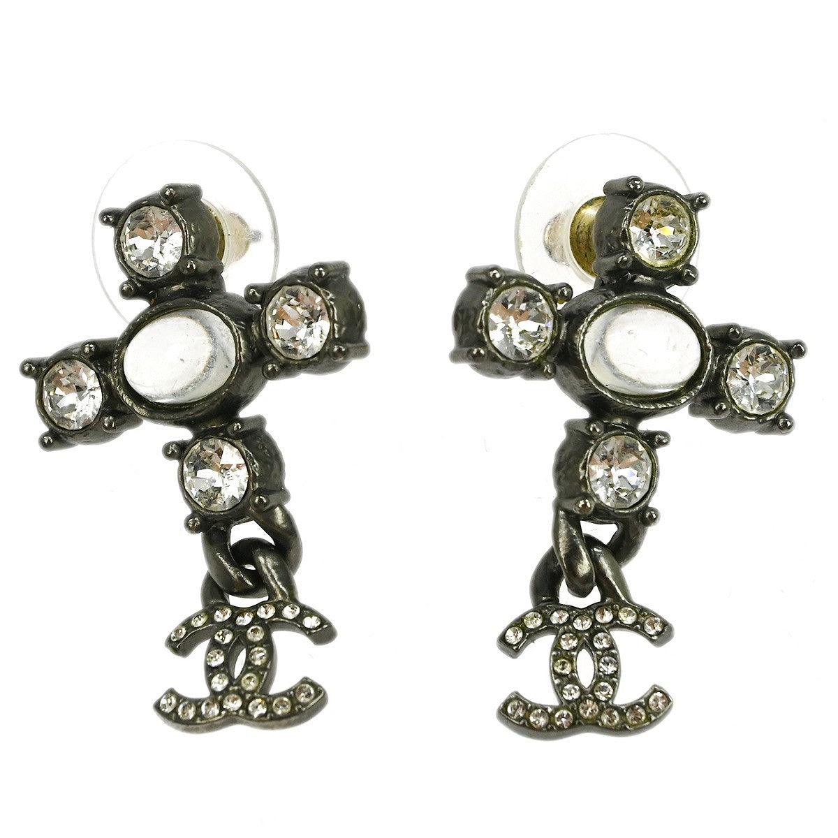 Chanel CC Dangle Earrings Metal with Crystals - image 1