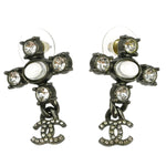Chanel CC Dangle Earrings Metal with Crystals - image 1