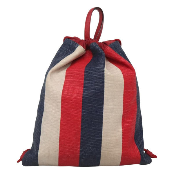 Gucci Logo Drawstring Backpack Striped Canvas Large