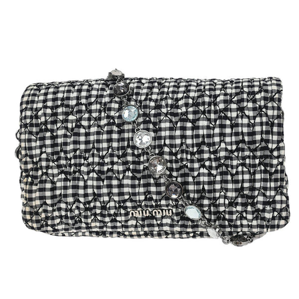 Miu Miu Crystal Clutch Matelasse Gingham Print Canvas Small