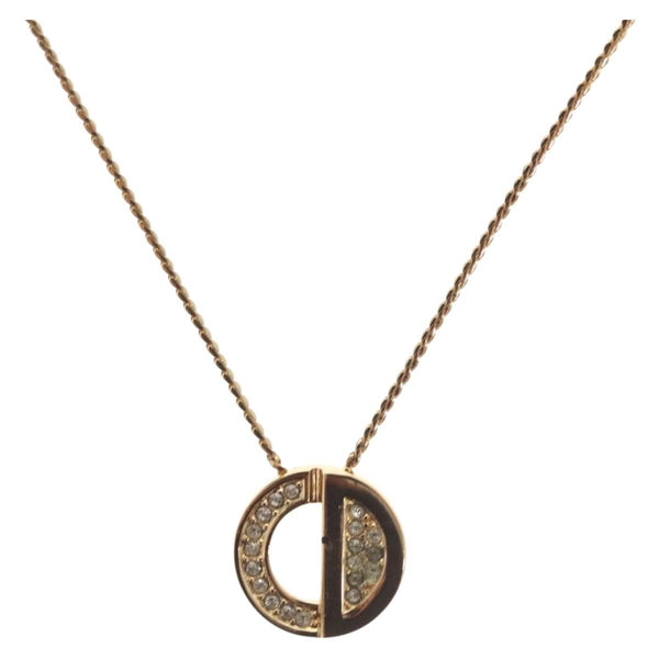 Christian Dior CD Pendant Necklace Metal and Crystals