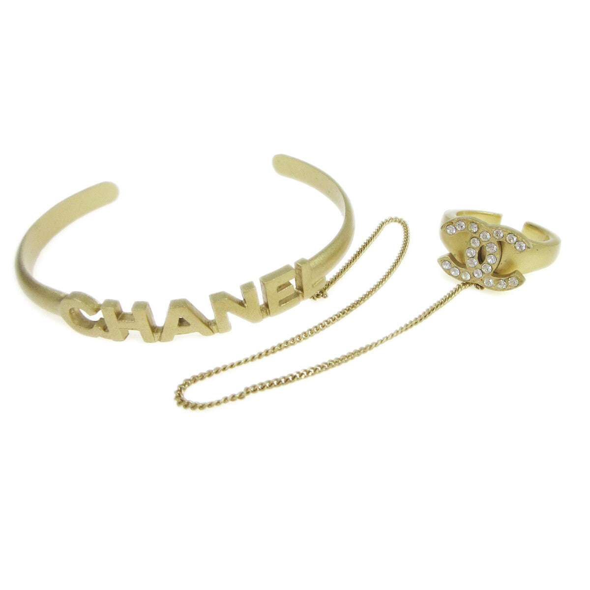 Chanel Logo Cuff with CC Ring Metal with Crystal - image 1
