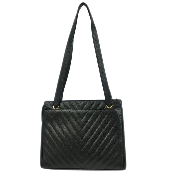 Chanel Vintage Zip Shoulder Bag Chevron Caviar Medium