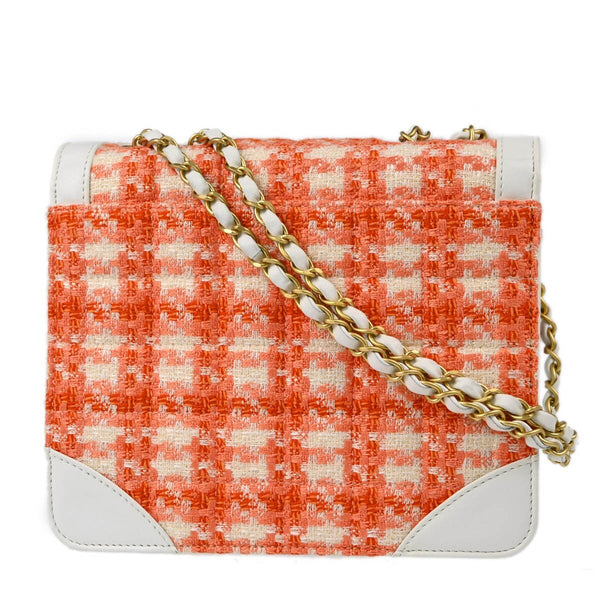 Chanel Vintage Chocolate Bar CC Flap Bag Quilted Tweed Small