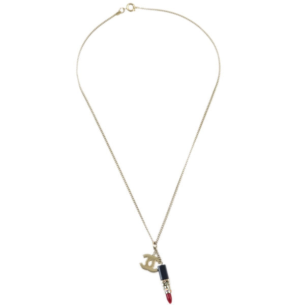 Chanel CC Lipstick Charm Pendant Necklace Metal with Resin and Crystals - image 1