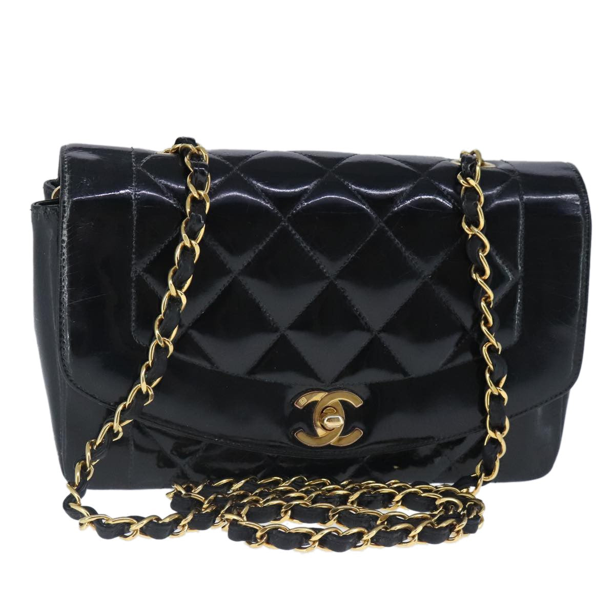 Chanel Vintage So Black Diana Flap Bag Quilted Patent Medium - image 1