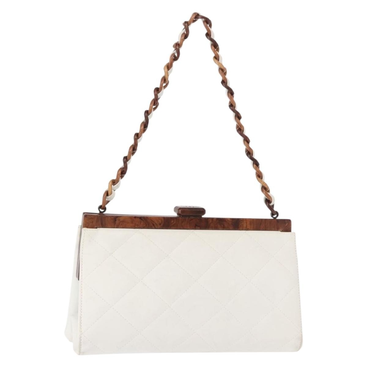 Chanel Wooden Frame Striped Shoulder Bag Leather - image 1