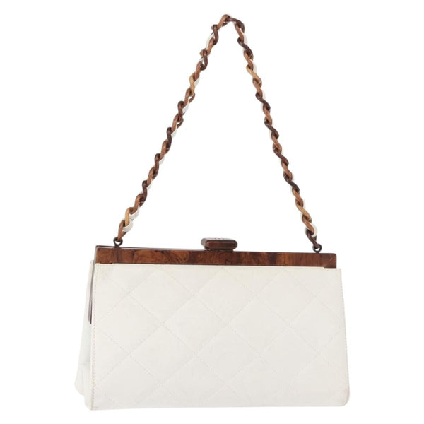 Chanel Wooden Frame Striped Shoulder Bag Leather - image 1