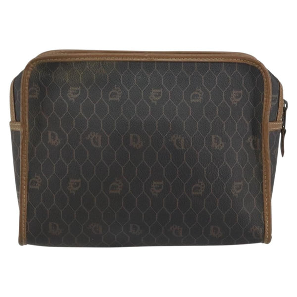 Christian Dior Vintage Honeycomb Zip Pouch Canvas and Leather