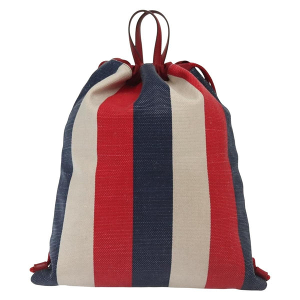 Gucci Logo Drawstring Backpack Striped Canvas Large