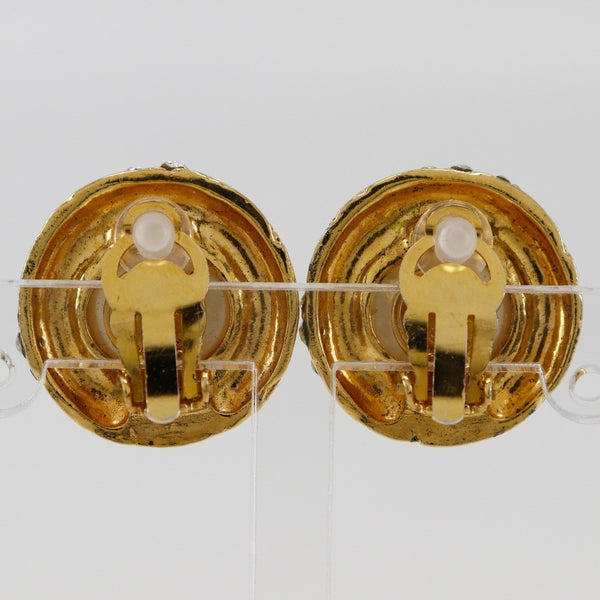 Chanel Vintage Round Clip-On Earrings Metal with Faux Pearl