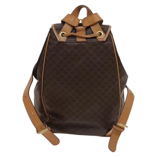 Celine Vintage Drawstring Flap Backpack Macadam Coated Canvas