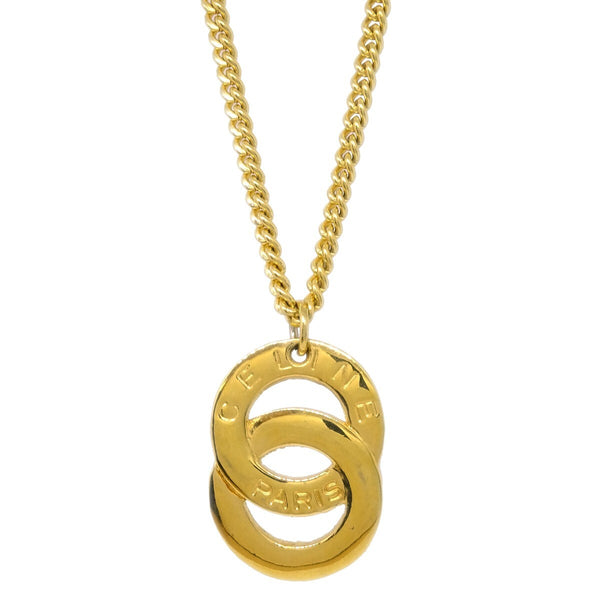 Celine Vintage Logo Circle Pendant Necklace Metal