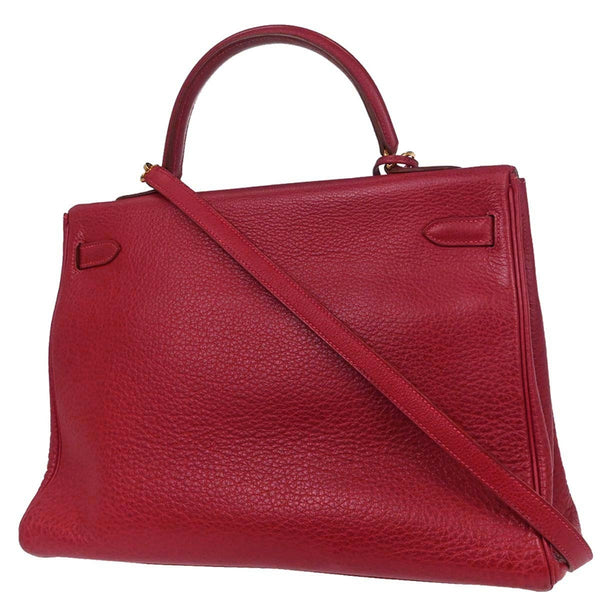 Hermes Kelly Handbag Red Clemence with Gold Hardware 35