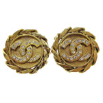 Chanel Vintage CC Round Clip-On Earrings Metal with Crystals - image 1