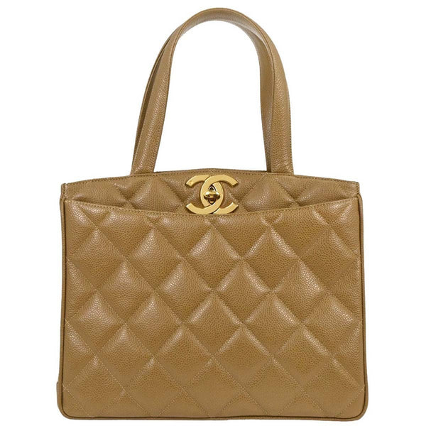 Chanel Vintage CC Lock Pocket Tote Quilted Caviar Small - image 1