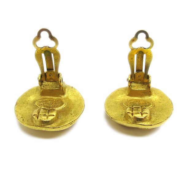Chanel Vintage CC Round Clip-On Earrings Metal Small