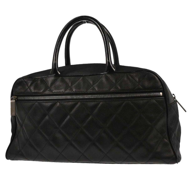 Chanel Embossed Logo Bowler Bag Quilted Caviar Small