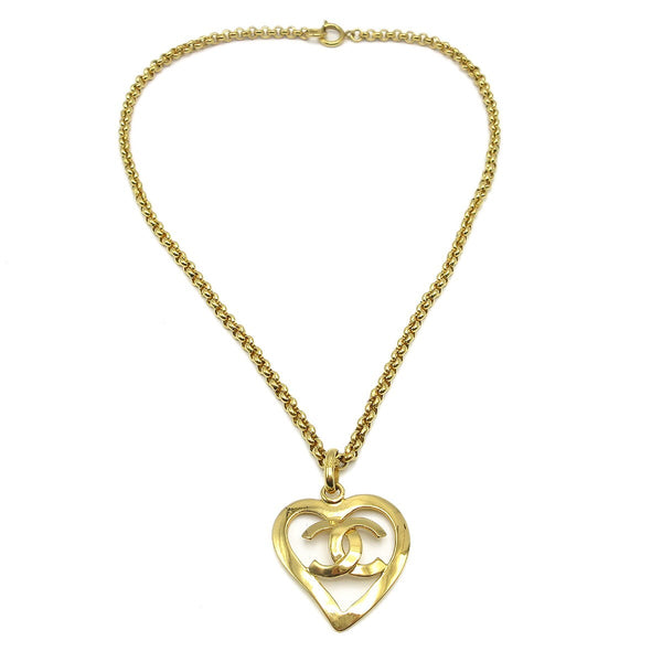 Chanel CC Heart Pendant Necklace Metal - image 1