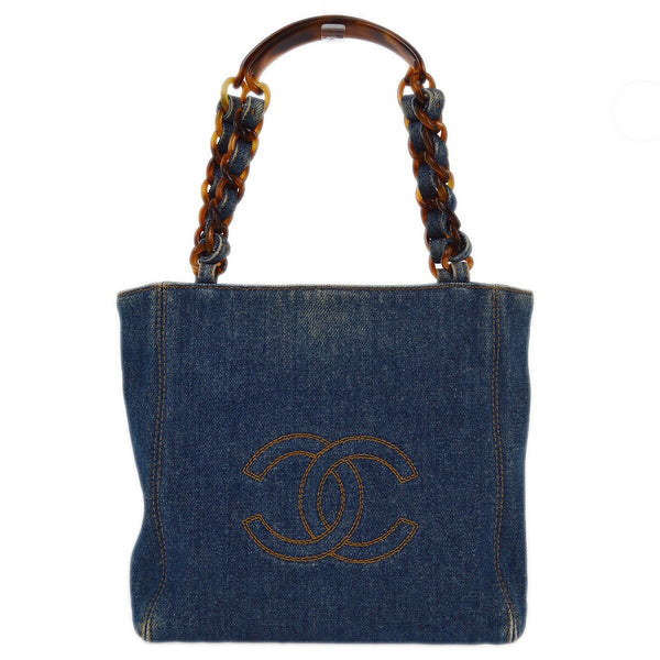 Chanel Vintage Resin Chain Tote Denim Small - image 1