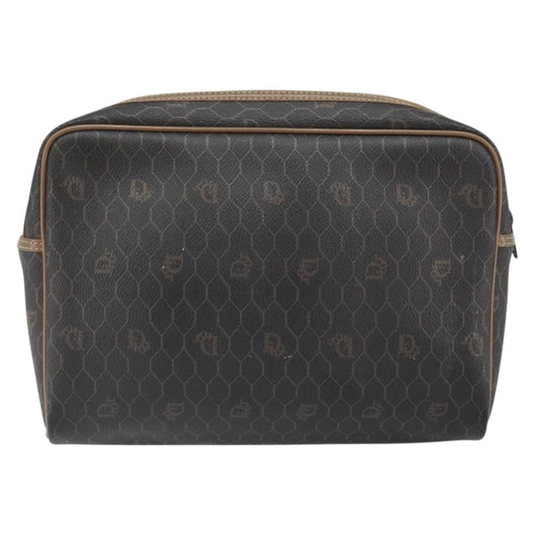 Christian Dior Vintage Honeycomb Zip Pouch Canvas and Leather