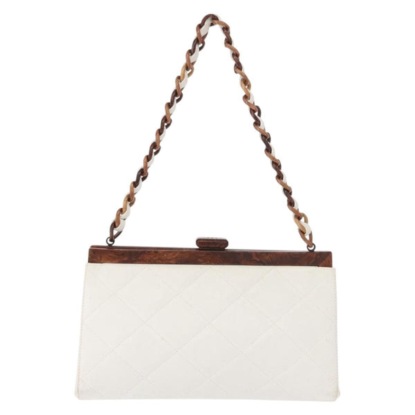 Chanel Wooden Frame Striped Shoulder Bag Leather