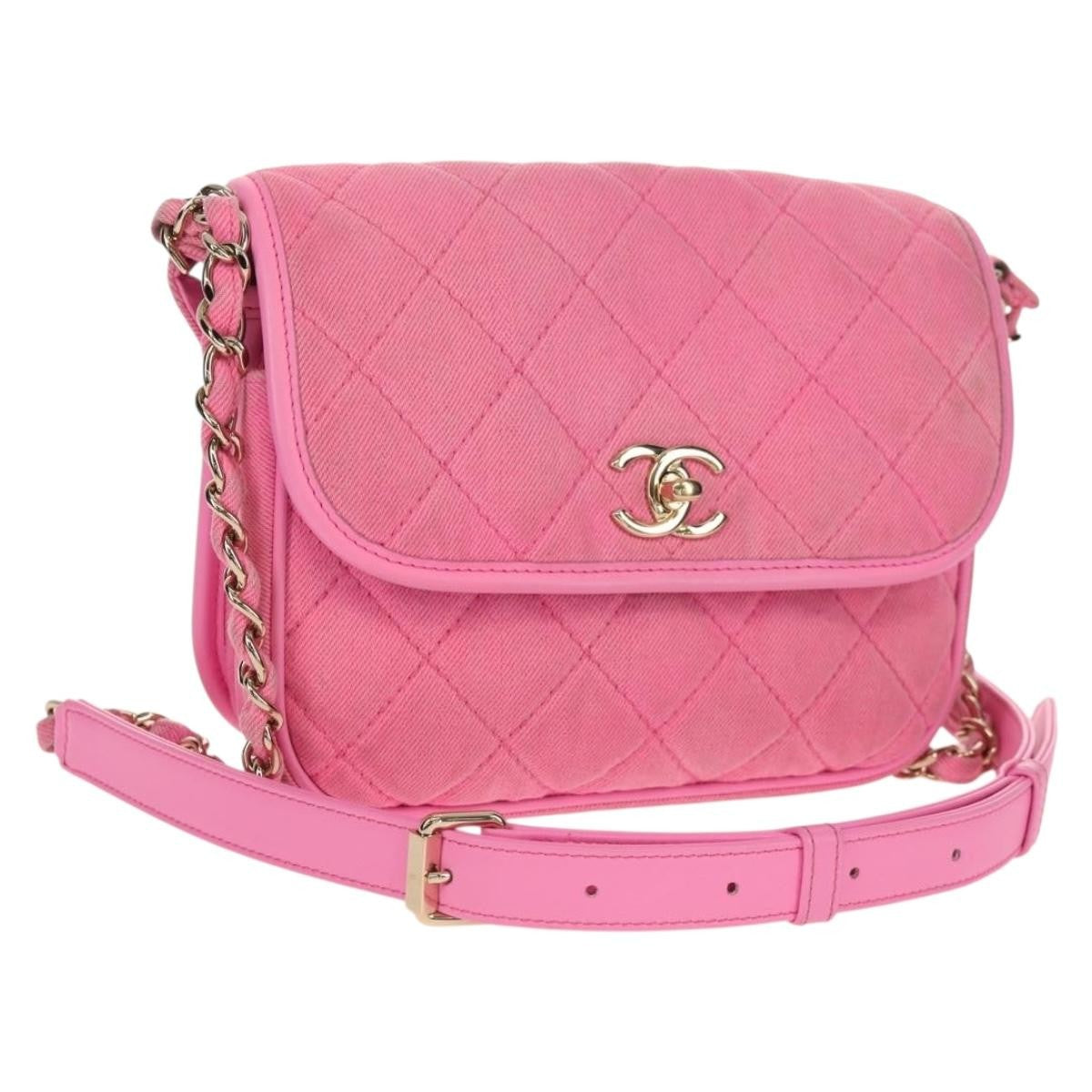 Chanel Flap Messenger Bag Quilted Denim Small - image 1