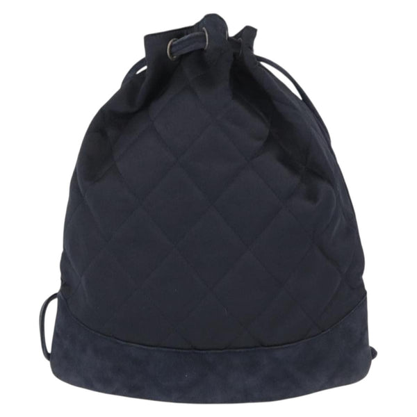 Chanel Vintage Drawstring Backpack Quilted Satin with Suede Medium