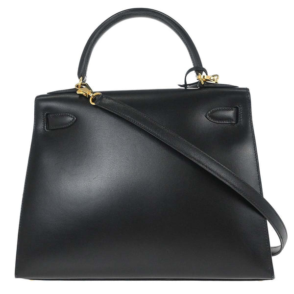 Hermes Kelly Handbag Black Box Calf with Gold Hardware 28