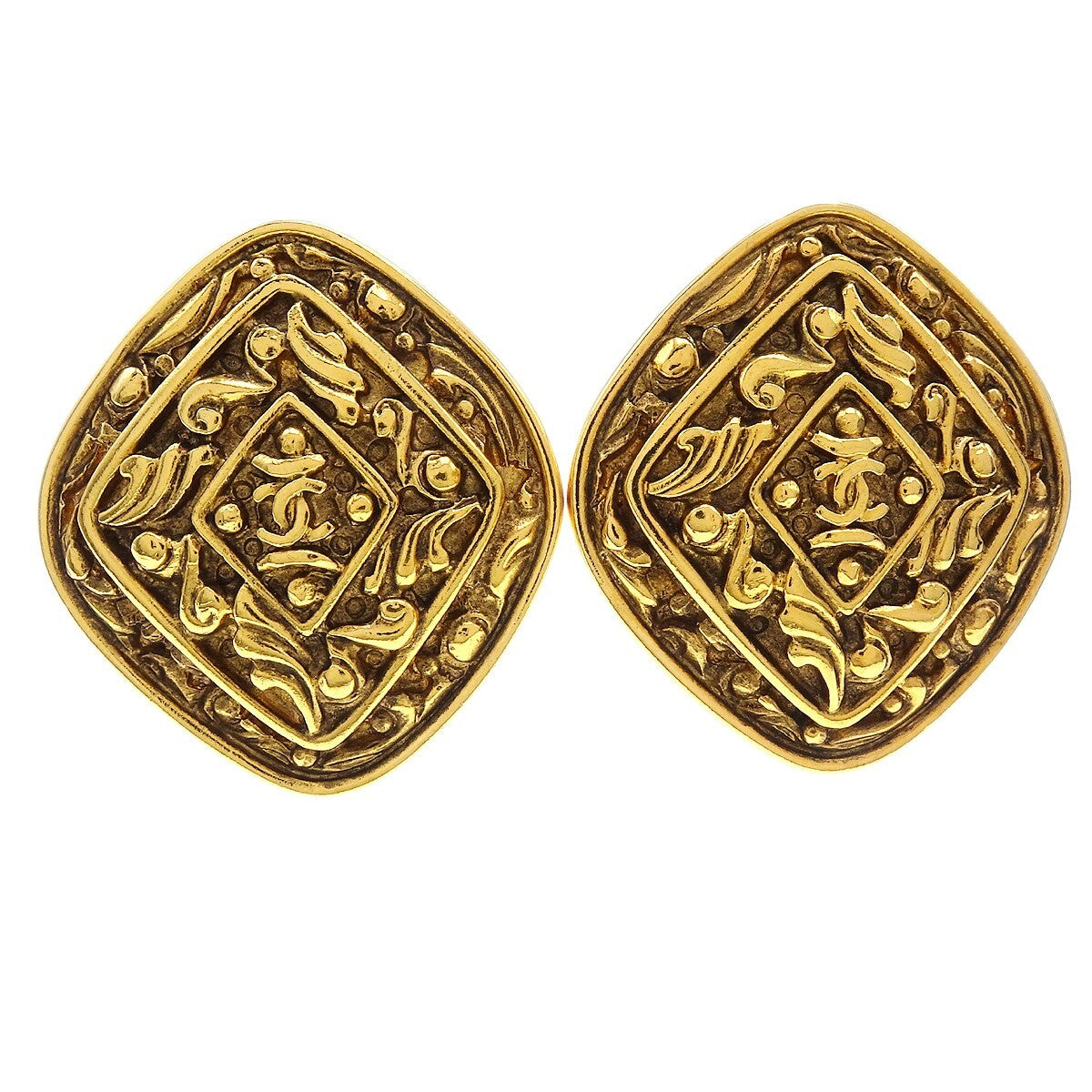 Chanel Vintage Diamond Clip-On Earrings Gold-plated - image 1