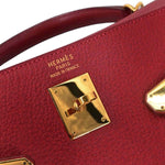 Hermes Kelly Handbag Red Clemence with Gold Hardware 35 - image 4