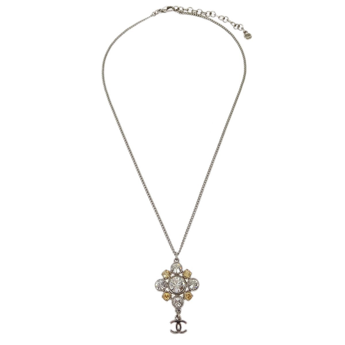 Chanel CC Cluster Drop Pendant Necklace Metal with Crystals - image 1