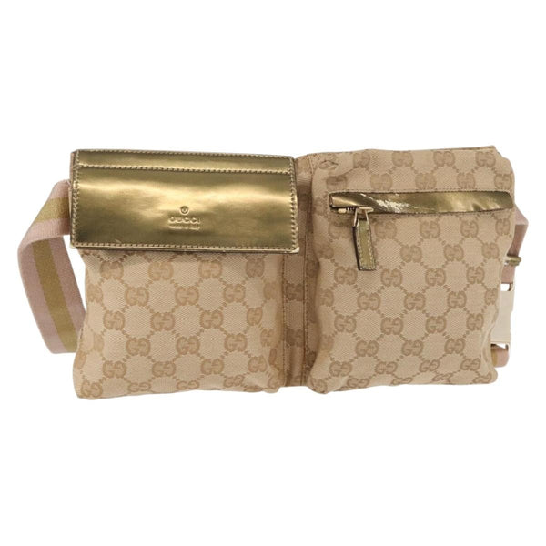 Gucci Vintage Double Belt Bag GG Coated Canvas with Leather - image 1