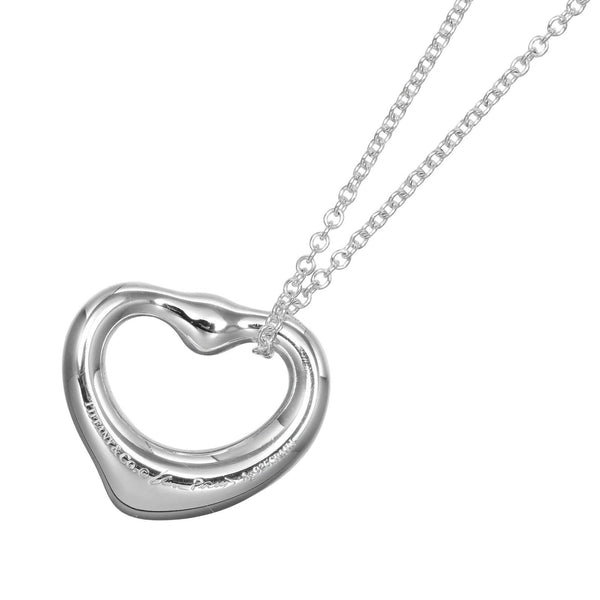 Tiffany & Co. Elsa Peretti Open Heart Pendant Necklace Sterling Silver with Pink Sapphire 16mm