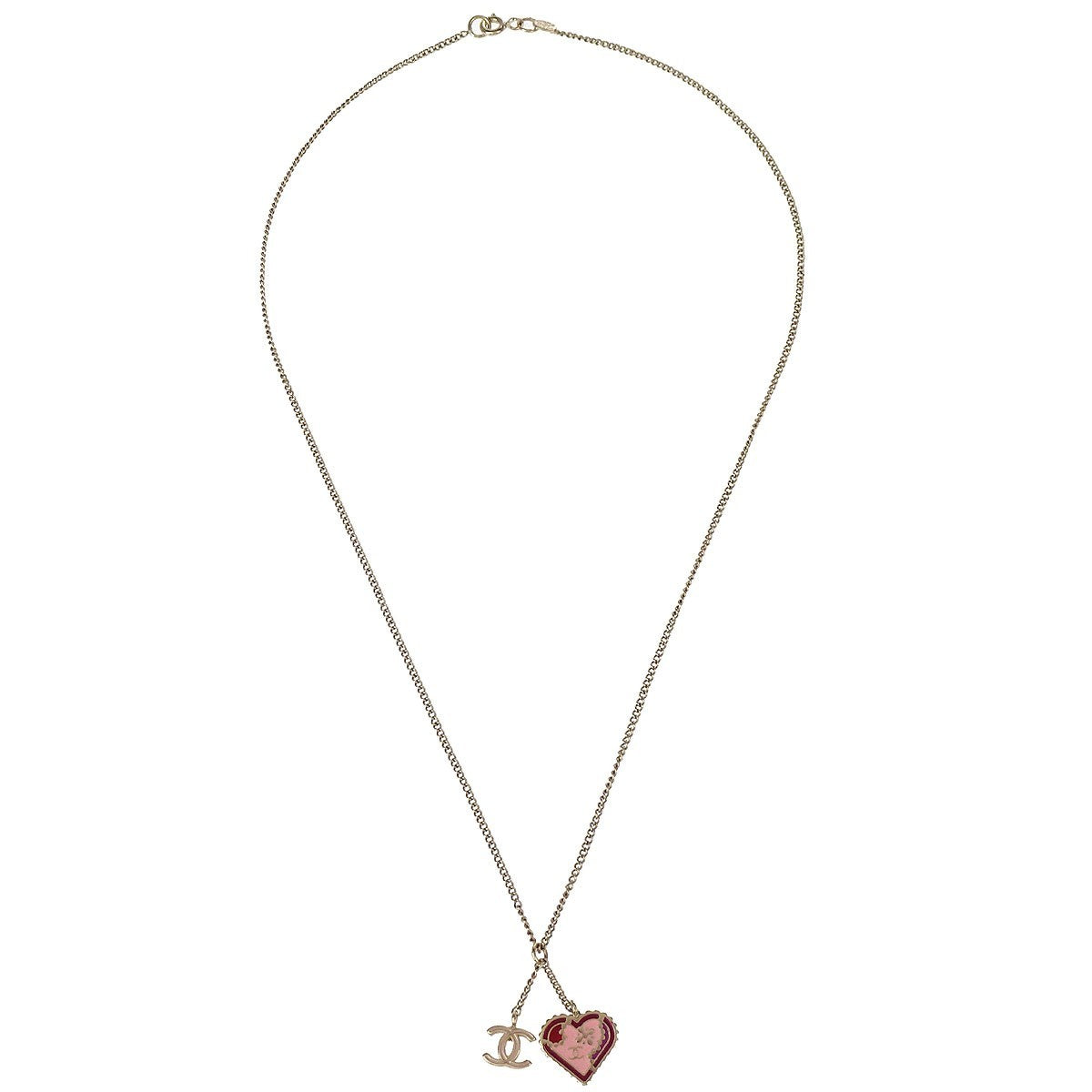 Chanel CC and Heart Pendant Necklace Metal - image 1