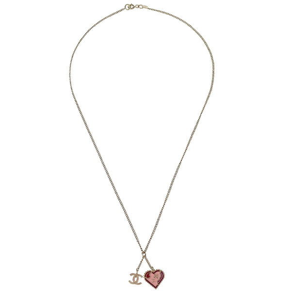 Chanel CC and Heart Pendant Necklace Metal - image 1