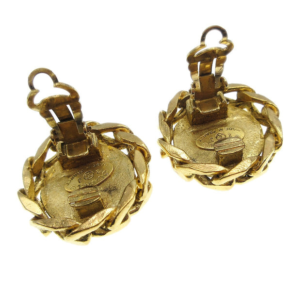 Chanel CC Button Clip-On Earrings Metal with Faux Pearl
