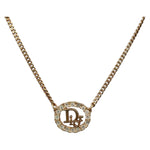 Christian Dior Vintage Logo Round Pendant Necklace Metal and Crystals - image 3